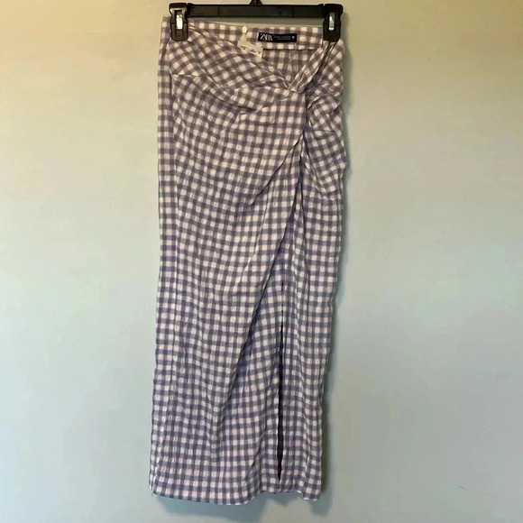 NWT Zara Plaid  Gingham Pastel Twist Front Skirt - Picture 2 of 9
